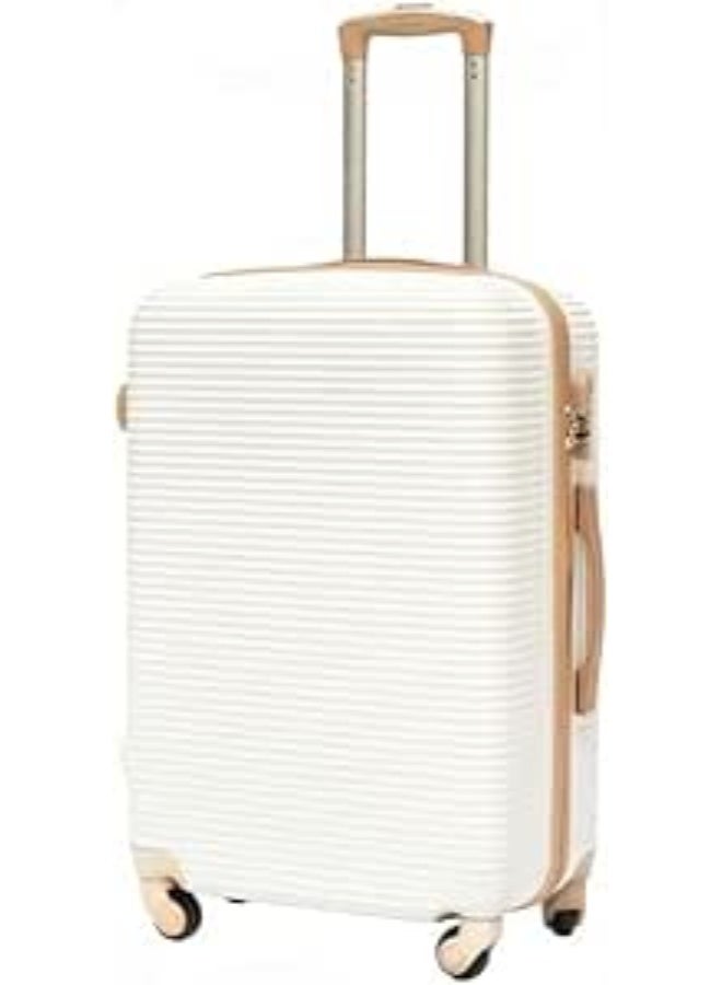 حقيبة سفر كبيرة وخفيفة الوزن بتصميم مخطط بطول 32 بوصة، مزودة بعجلات دوارة 360 درجة وقفل آمن، لون أبيض - Image 1